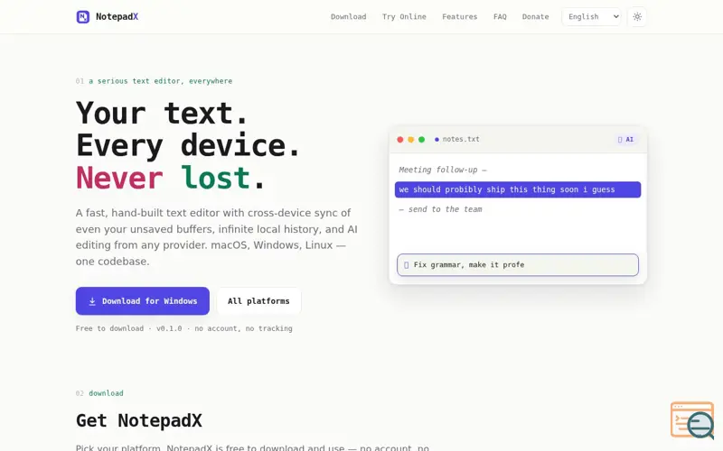 Screenshot of NotepadX