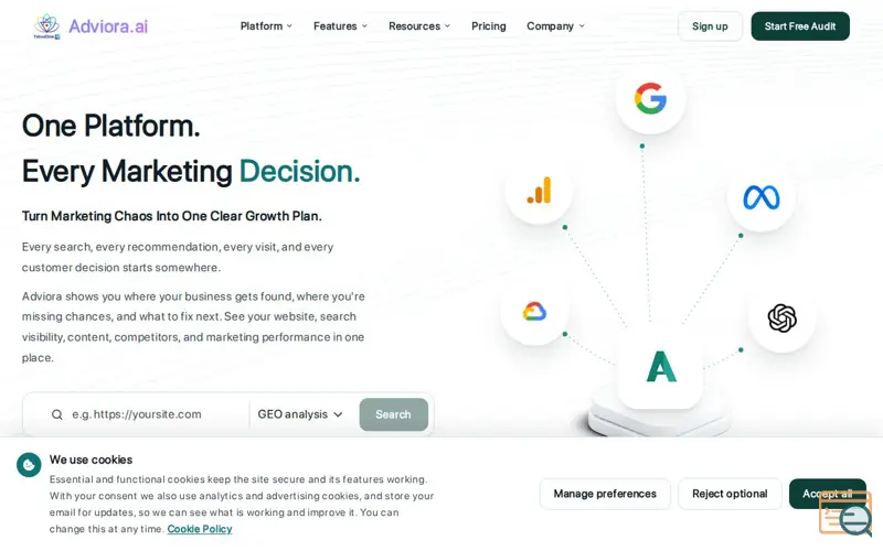 Screenshot of Adviora.ai