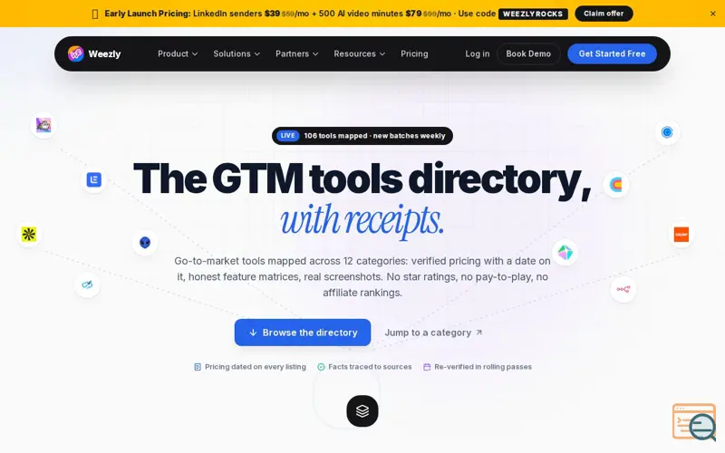 Screenshot of GTM Tools Directory by Weezly