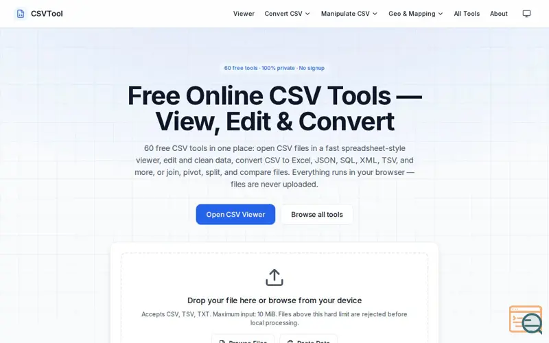 Screenshot of Csvtool.io