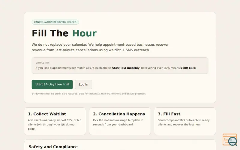 Screenshot of Fill The Hour 