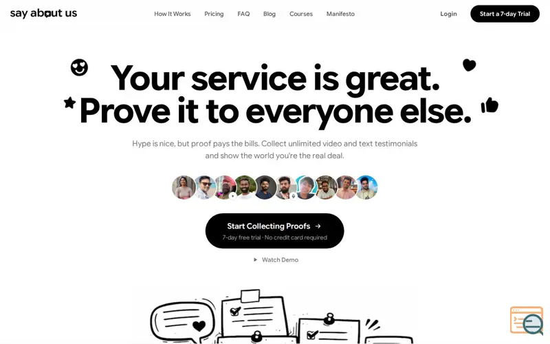 Screenshot of Say About Us, a launch using Statamic