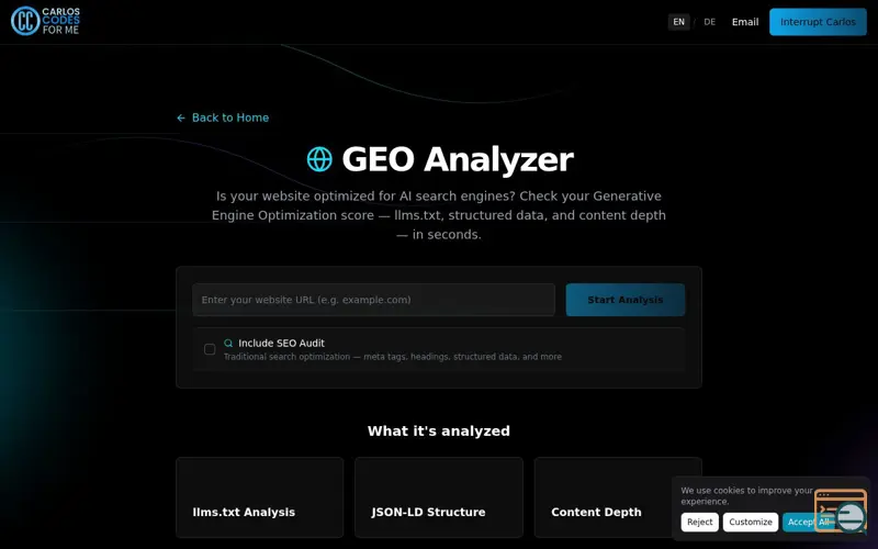 Screenshot of GEO Analyzer