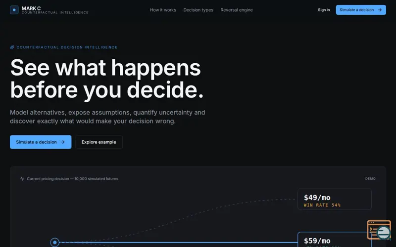 Screenshot of MARK C — Counterfactual Intelligence