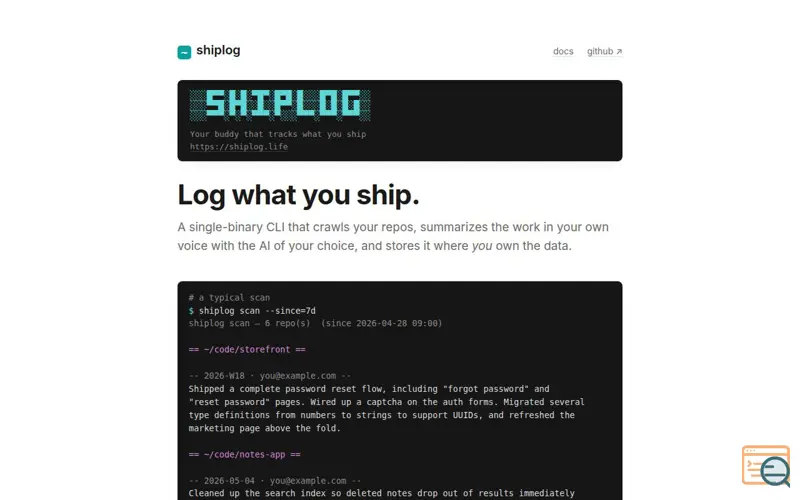 Screenshot of Shiplog