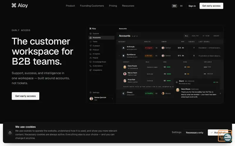 Screenshot of Aloy — Customer workspace for B2B teams