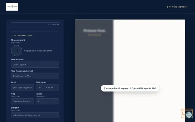 Screenshot of Encre & Carrière, a launch using PayPal