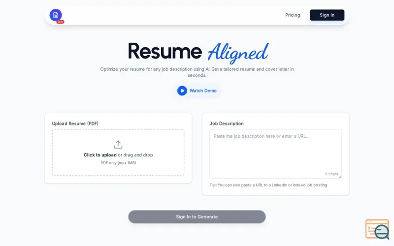 Screenshot of ResumeAligned