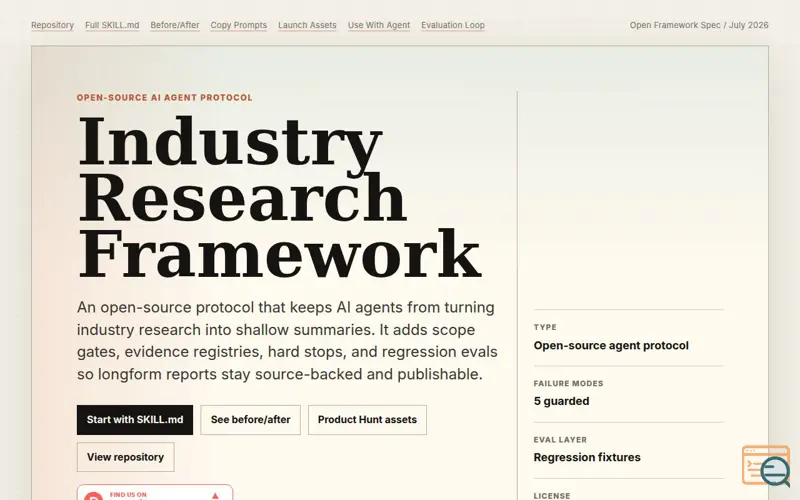 Screenshot of Industry Research Framework