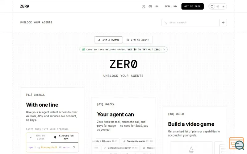 Screenshot of zero.xyz