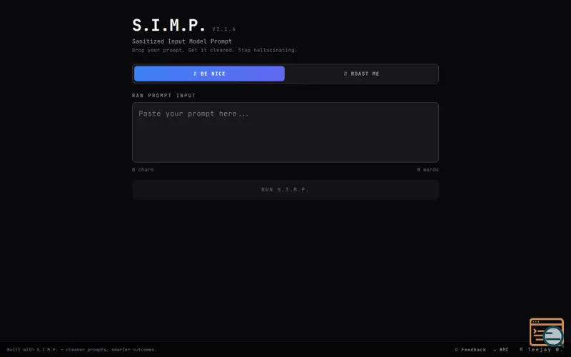Screenshot of S.I.M.P. — Sanitized Input Model Prompt