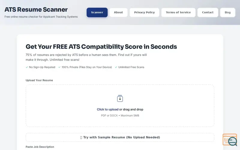 Screenshot of Free ATS Resume Scanner