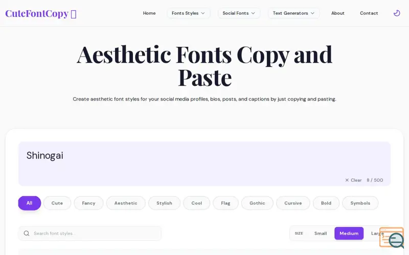 Screenshot of Aesthetic Fonts Copy and Paste