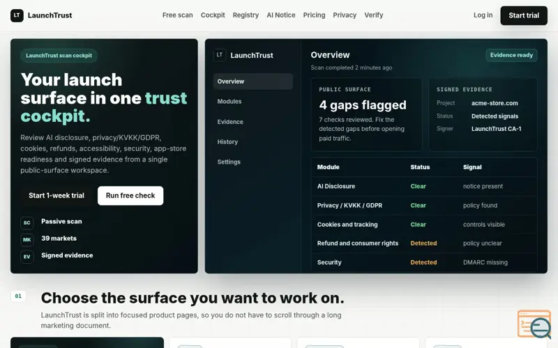 Screenshot of LaunchTrust