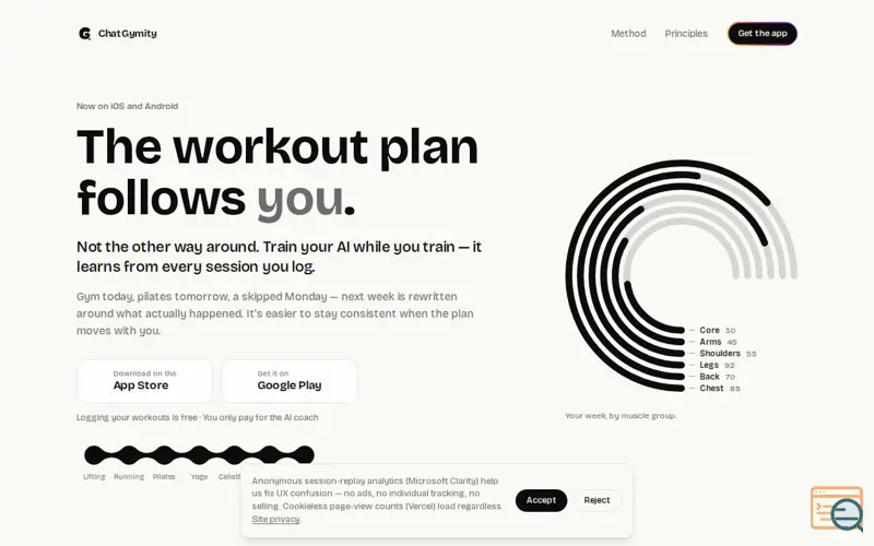 Screenshot of Chatgymity: AI Fitness Companion