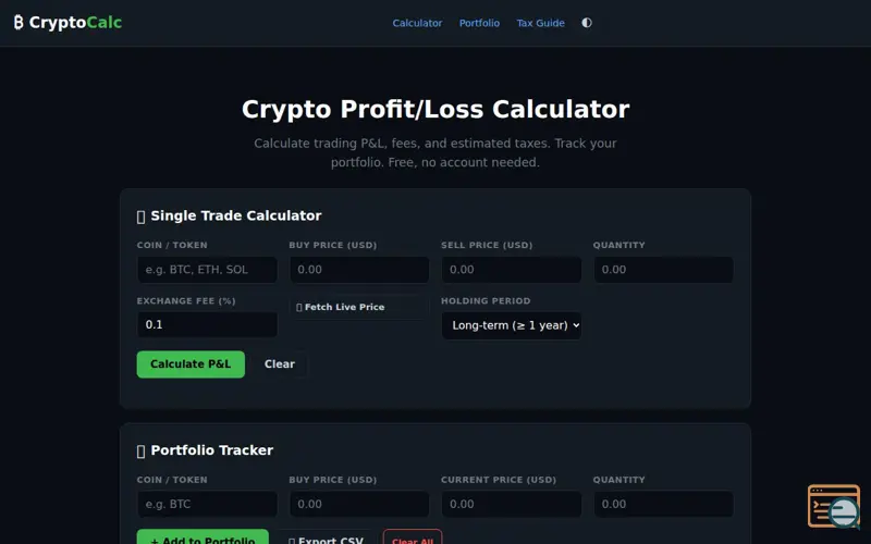 Screenshot of Crypto P&L Calculator