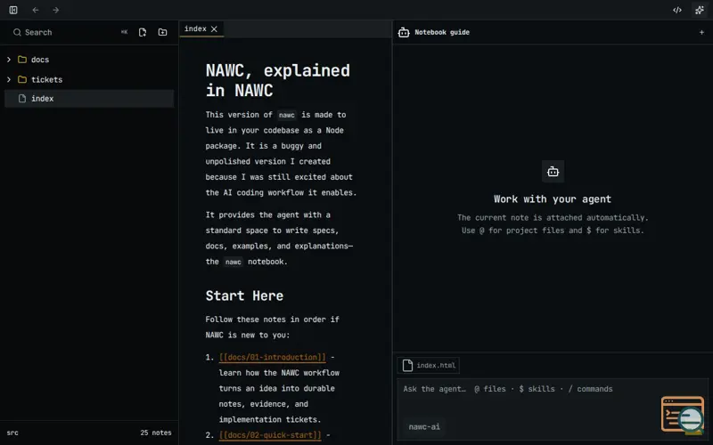 Screenshot of NAWC - A notebook for your agents