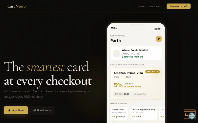 Screenshot of CardNeuro , a launch using Squarespace DNS