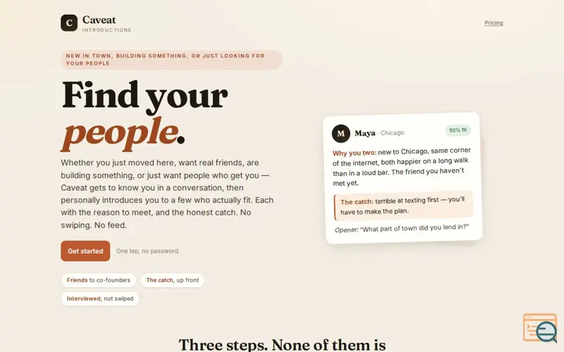 Screenshot of Caveat