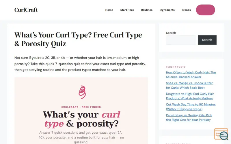 Screenshot of Curl Type Quiz