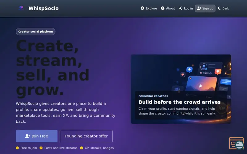 Screenshot of WhispSocio