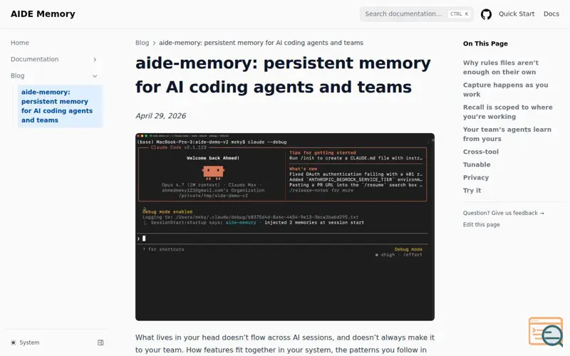 Screenshot of Aide-memory