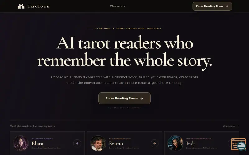 Screenshot of AI Tarot Reader with Memory & Live Card Draws | TaroTown