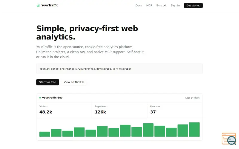 Screenshot of YourTraffic, open-source web analytics