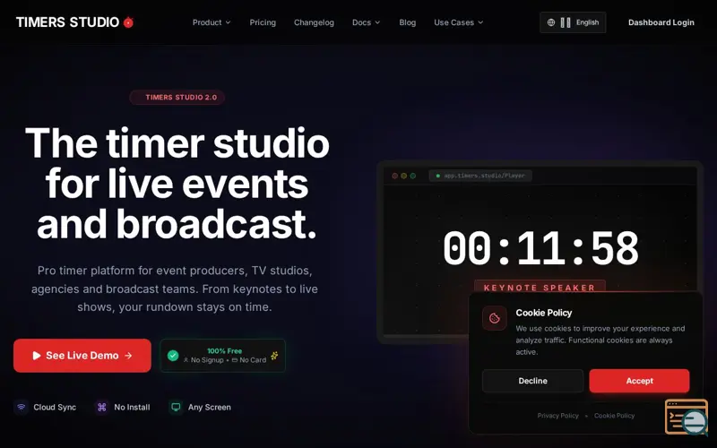 Screenshot of Timers Studio, a launch using GeoJS