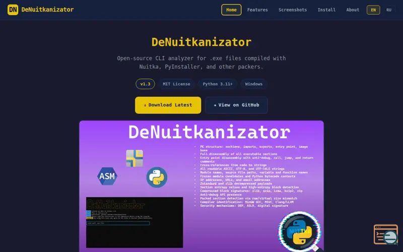 Screenshot of DeNuitkanizator - Nuitka .exe Analyzer