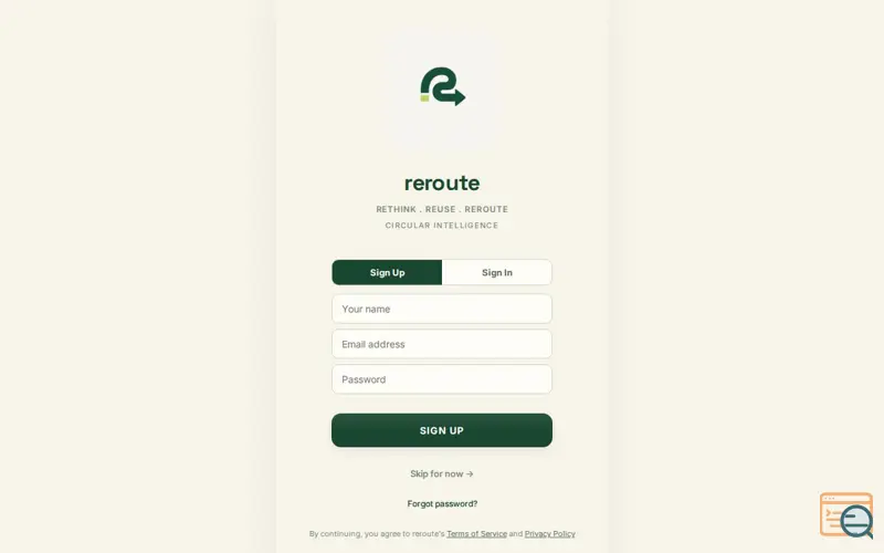 Screenshot of reroute — circular intelligence
