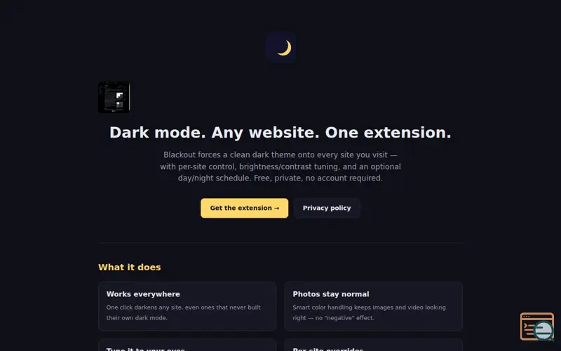Screenshot of Blackout — dark mode for any website