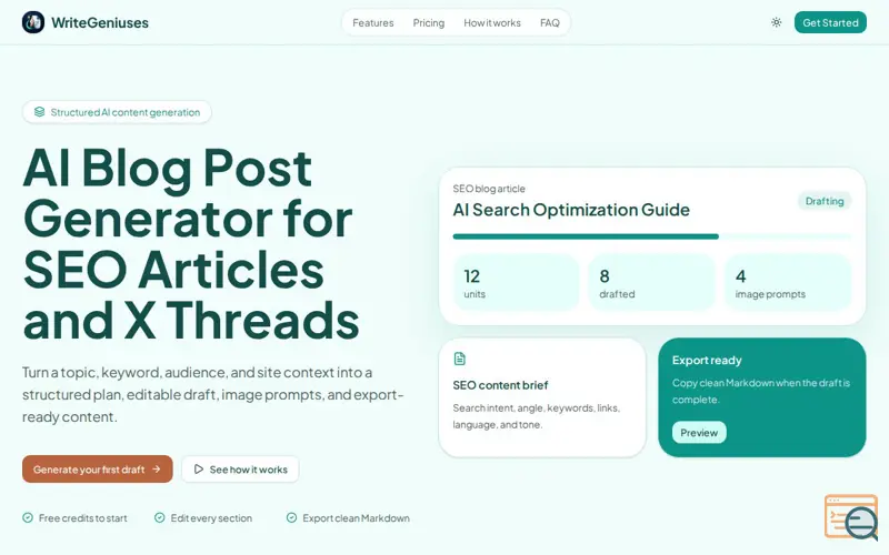 Screenshot of WriteGeniuses