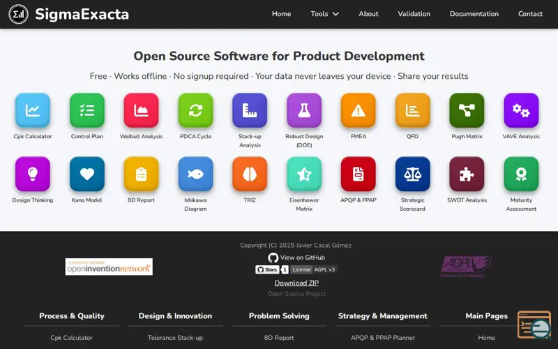 Screenshot of SigmaExacta