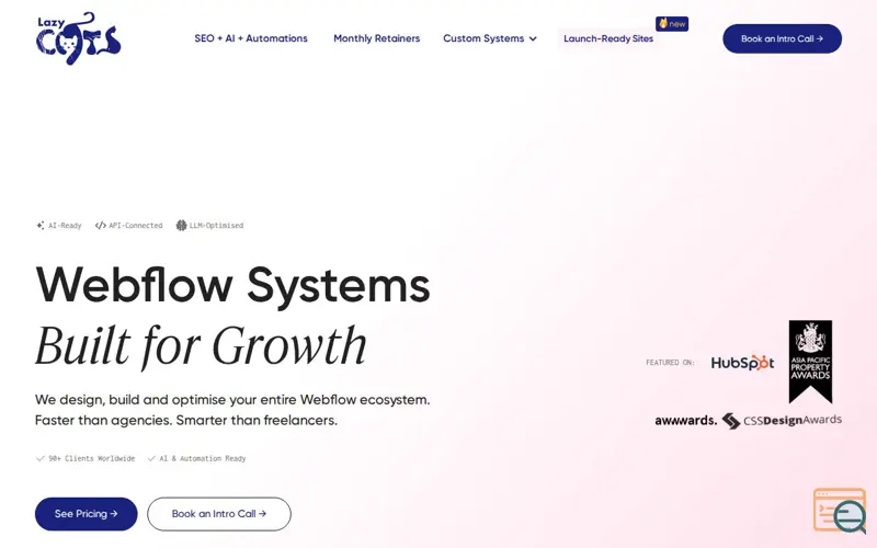 Screenshot of LazyCats® Webflow + SEO/AEO Agency