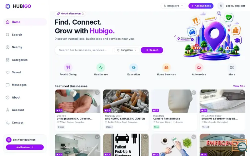 Screenshot of Hubigo — Discover the Best Local Businesses Near You