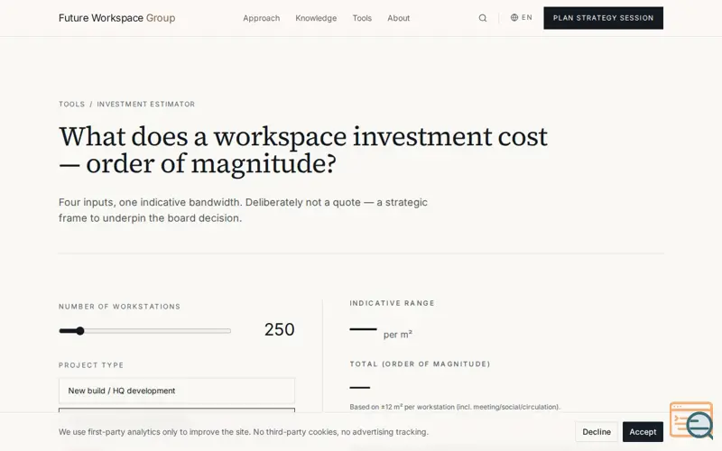 Screenshot of Workplace Investment Estimator