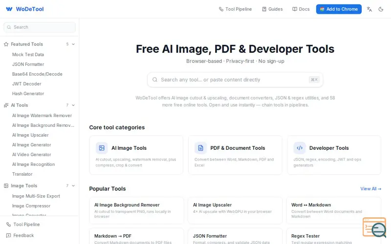 Screenshot of WoDeTool - AI Productivity Tools