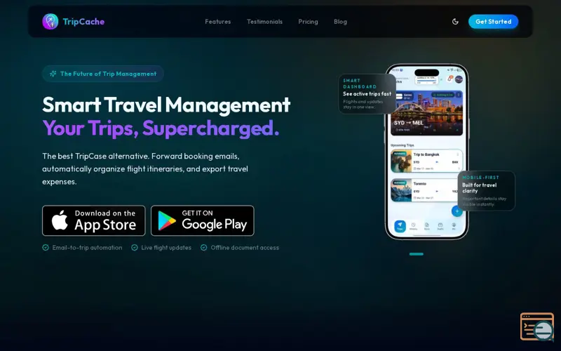 Screenshot of Trip Cache: Flight Itinerary
