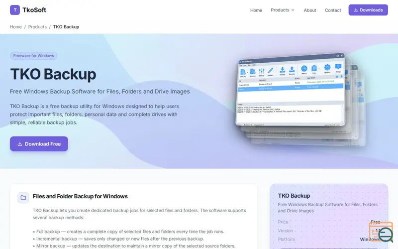 Screenshot of TKO Backup, Free Backup Tool for Windows