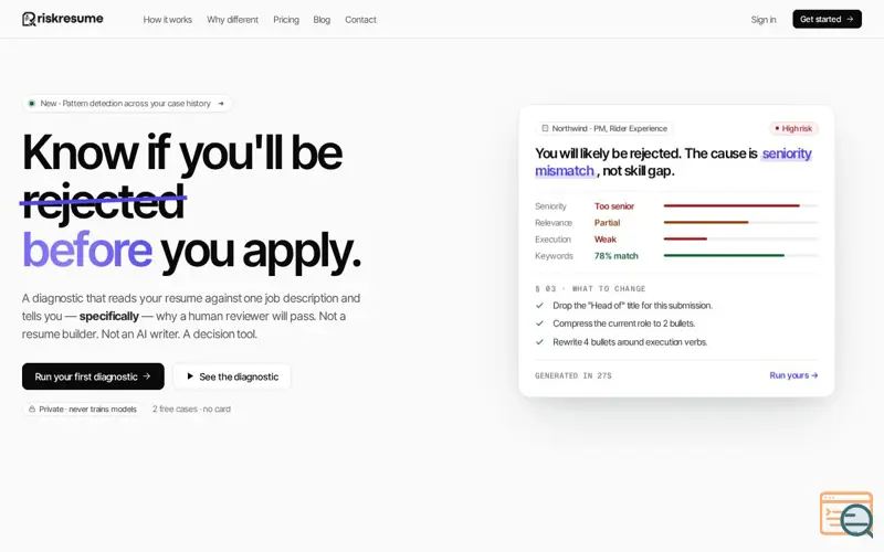 Screenshot of RiskResume