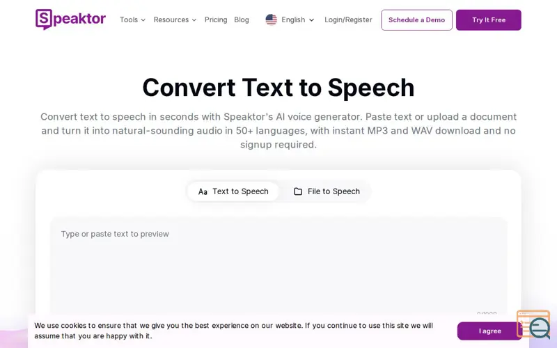 Screenshot of Speaktor — AI Voice Generator, a launch using Transkriptor