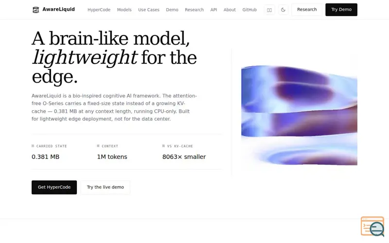Screenshot of AwareLiquid — Bio-inspired Cognitive AI Framework | M1 · O1 · Continual Learning