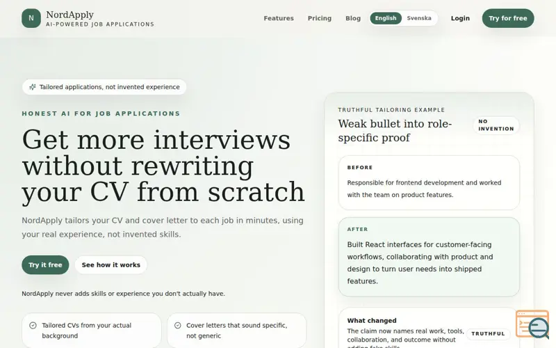 Screenshot of NordApply