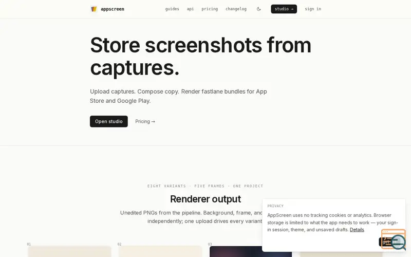 Screenshot of AppScreen.co, Store Screenshot Generator