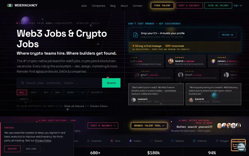 Screenshot of web3vacancy, a launch using Coinzilla
