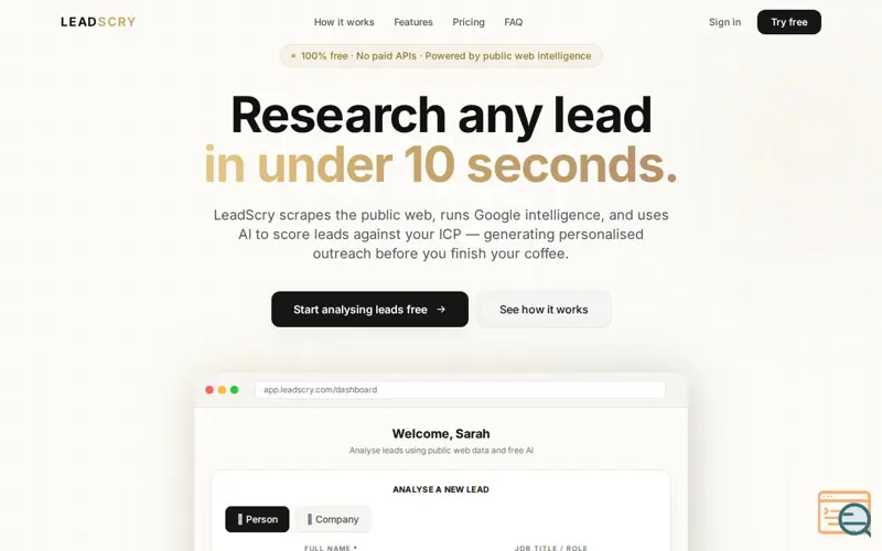Screenshot of LeadScry