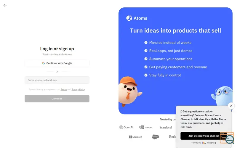 Screenshot of ATOMS, a launch using Segment