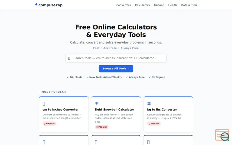 Screenshot of ComputeZap