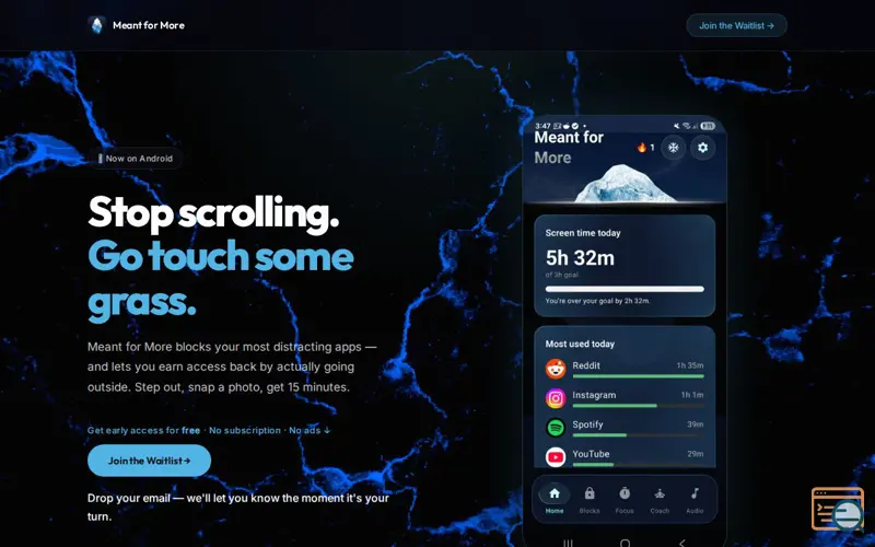 Screenshot of Meant for More. break the scroll